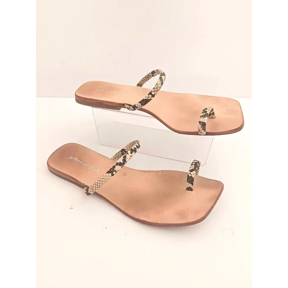 Jeffrey Campbell Darby Toe Loop Sandals Python Straps Nat Leather Insole Sz 6